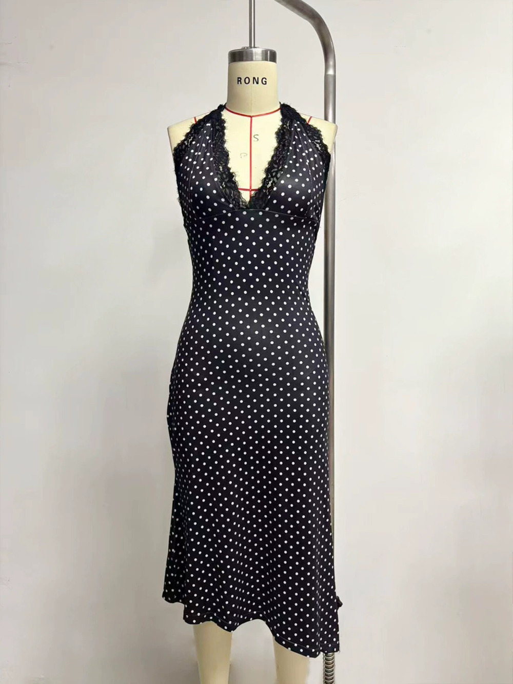 Zara Spring Summer Alluring Contrast Polka Dot Ruffled Halter Backless Dress